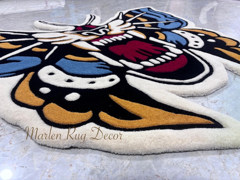 Tiger Moth Rug Tattoo Style Handmade Wool Carpet Bold Colorful Insect ...