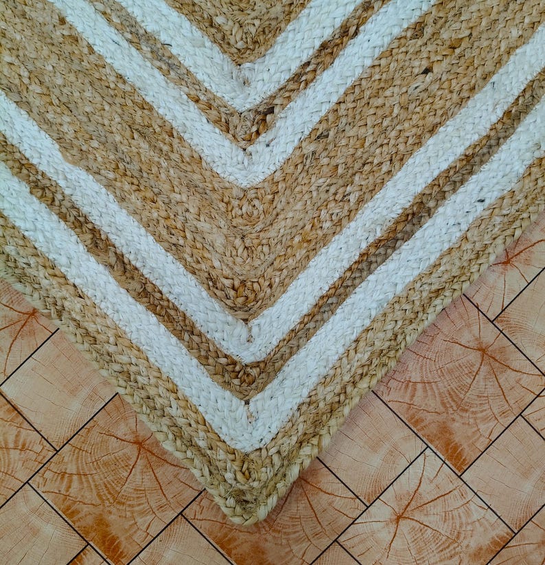 Indian Style Rug Pattern Indian Handmade Braided Natural Jute Area Rag Rug, White Border Design ...