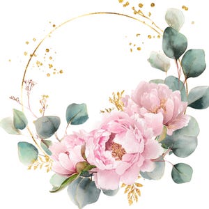 Watercolor Peony Wreath Clipart: Blush Burgundy Floral Frame (PNG Digital Download)