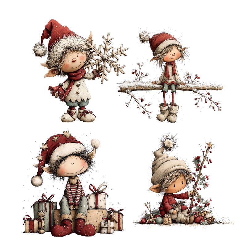 Whimsical Christmas Elf Clipart: Cute Festive Graphics (Digital Download - 45 PNGs)

Bring holiday magic to your creative projects with this delightful collection of 45 Christmas elves illustrations! Each character is bursting with personality. Let these charming little elves sprinkle your projects with joy, sparkle, and Christmas cheer!