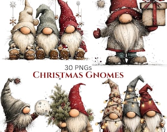 Christmas Gnomes Clipart: Festive Holiday Graphics (Digital Download - 30 PNGs)