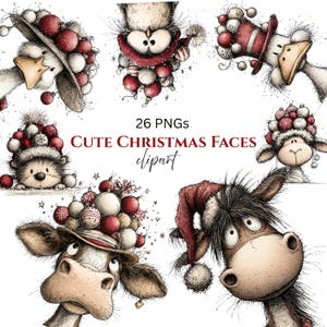 Söta djur jul Clipart: Festlig högtidsgrafik (digital nedladdning - 26 PNG-bilder)