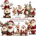 Santa & Reindeer Christmas Clipart: Festive Holiday Graphics (Digital Download - 28 PNGs)