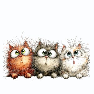 Imágenes prediseñadas de gatos peculiares: lindas ilustraciones de gatos de dibujos animados, imágenes prediseñadas divertidas de gatos para manualidades y pegatinas (descarga digital - 30 PNG) imagen 10