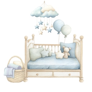 Baby Boy Watercolor Nursery Clipart Bundle – Blue Baby Shower PNG Clip Art Set - Crib - Stroller - Baby Clothes - Teddy Bear - Bunny - Mouse

Bring softness and charm to your baby shower designs with this 45-piece Baby Boy Watercolor Nursery Clipart Bundle! Each PNG features adorable teddy bears, bunny, mouse and baby boy-themed elements in blue tones – perfect for creating invitations, nursery prints, baby books, wall art, and more.