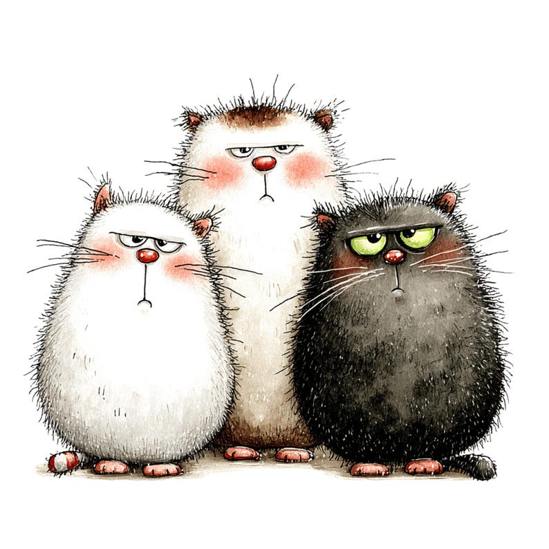 Quirky Cats Clipart PNG: Cute Cartoon Cat Illustrations, Funny Cat Pet Clipart for Crafts & Stickers (Digital Download - 30 PNGs)