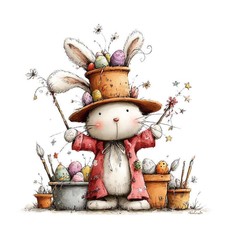 Whimsical Easter Clipart: Bunny Eggs Graphics (Digital Download - 26 PNGs)

A cheerful collection of Easter clipart illustrations designed to bring soft spring magic to any creative project. Each element is crafted with gentle colors, playful details, and a whimsical touch: bunnies with bright expressions, fluffy chicks, decorated eggs, spring flowers, and sweet seasonal accents.