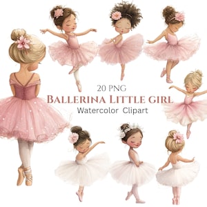 Watercolor Ballerina Clipart: Pink Ballerina Girl PNG Graphics