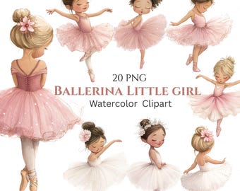 Watercolor Ballerina Clipart: Pink Tutu PNG Graphics (Digital Download - 20 PNGs)