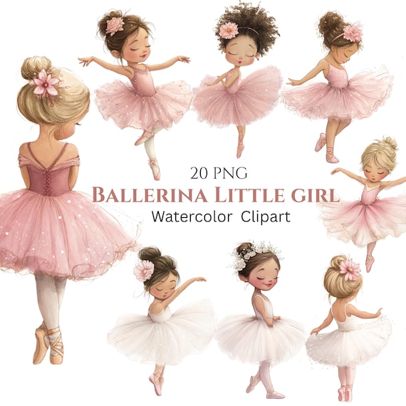 Watercolor Ballerina Clipart: Pink Tutu PNG Graphics (Digital Download - 20 PNGs)