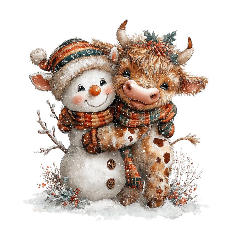 Highland Cow Christmas Clipart: Sweet Festive Holiday Graphics (Digital Download - 23 PNGs)

Celebrate the magic of the holidays with this delightful collection of 23 whimsical Highland cow illustrations, lovingly crafted to bring cozy Christmas charm to your creative projects! 🐮🎄

Each illustration features adorable Highland cows in festive winter scenes — think cozy scarves, Santa hats, twinkling lights, snowflakes, and rustic farm touches. The soft watercolor style add a warm, rustic charm
