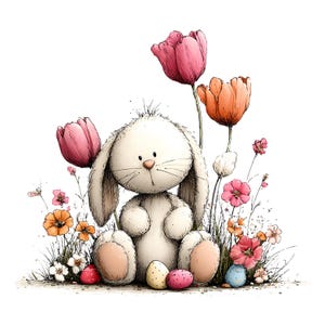Whimsical Easter Clipart: Bunny Eggs Graphics (Digital Download - 26 PNGs)

A cheerful collection of Easter clipart illustrations designed to bring soft spring magic to any creative project. Each element is crafted with gentle colors, playful details, and a whimsical touch: bunnies with bright expressions, fluffy chicks, decorated eggs, spring flowers, and sweet seasonal accents.
