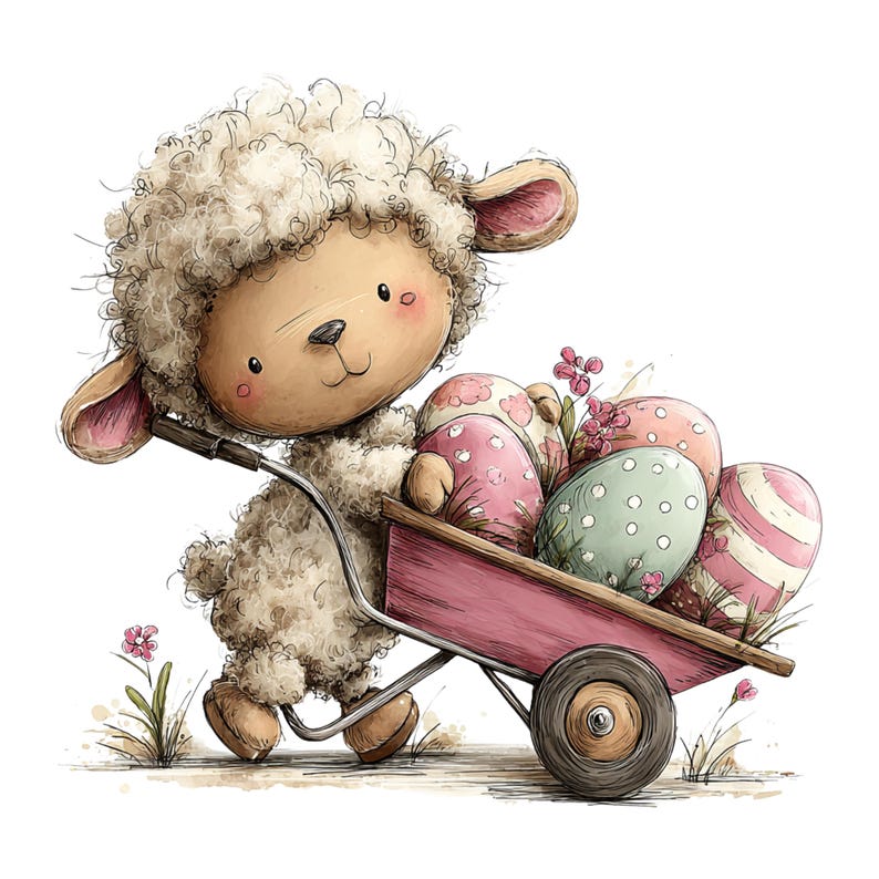 Easter Lamb Clipart: Whimsical Graphics (Digital Download - 26 PNGs)

This whimsical lambs Easter clipart collection features sweet, fluffy lambs illustrated in a charming storybook style. Each lamb is drawn with soft textures, expressive faces, and adorable poses that capture the innocence and joy of springtime. Surrounded by classic Easter elements—decorated eggs, blooming flowers, pastel ribbons, and gentle seasonal accents—the illustrations bring a warm and playful feel to any project.
