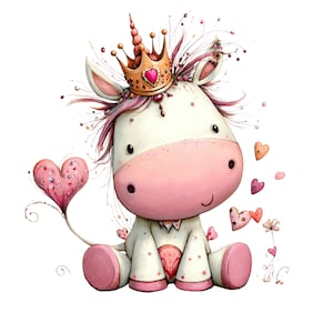 Whimsical Unicorn Clipart: Girl Nursery Graphics (Digital Download - 30 PNGs)

A charming collection of unicorn clipart illustrations crafted in a whimsical, dream-bright style perfect for magical creative projects. Each unicorn features delicate details, flowing manes and tails, gentle pastel hues, and enchanting accents such as crowns, stars, flowers, hearts, and sparkles.