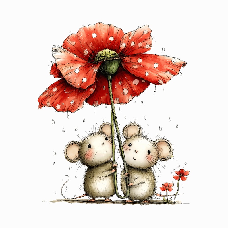 Cute Mouse Spring Clipart Bundle: Whimsical Floral PNG Illustrations ...