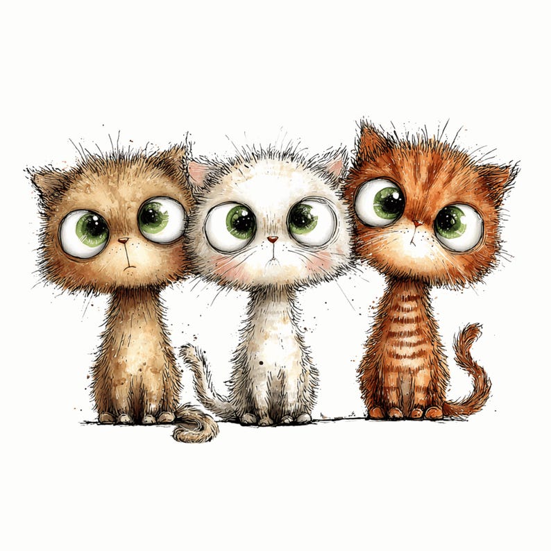 Quirky Cats Clipart PNG: Cute Cartoon Cat Illustrations, Funny Cat Pet Clipart for Crafts & Stickers (Digital Download - 30 PNGs)