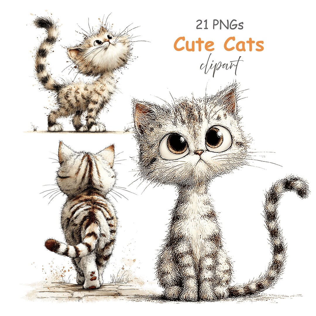 Gray Cat Clipart Bundle: Cute Graphics - Transparent Background ...
