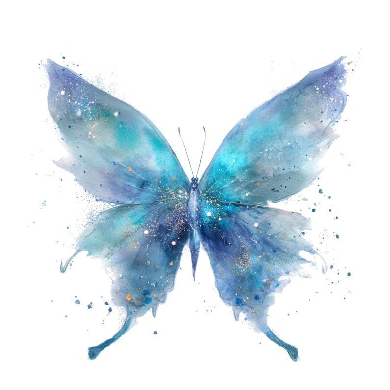 Watercolor Butterfly Clipart: Whimsical Butterfly Graphics (Digital Download - Set of 15 PNGs)

Add a touch of magic to your projects with this enchanting set of 15 ethereal and magical blue butterfly illustrations! Each butterfly is painted in delicate watercolor style with soft pastel tones, whimsical details – perfect for bringing dreamy, fantasy vibes to your creations.