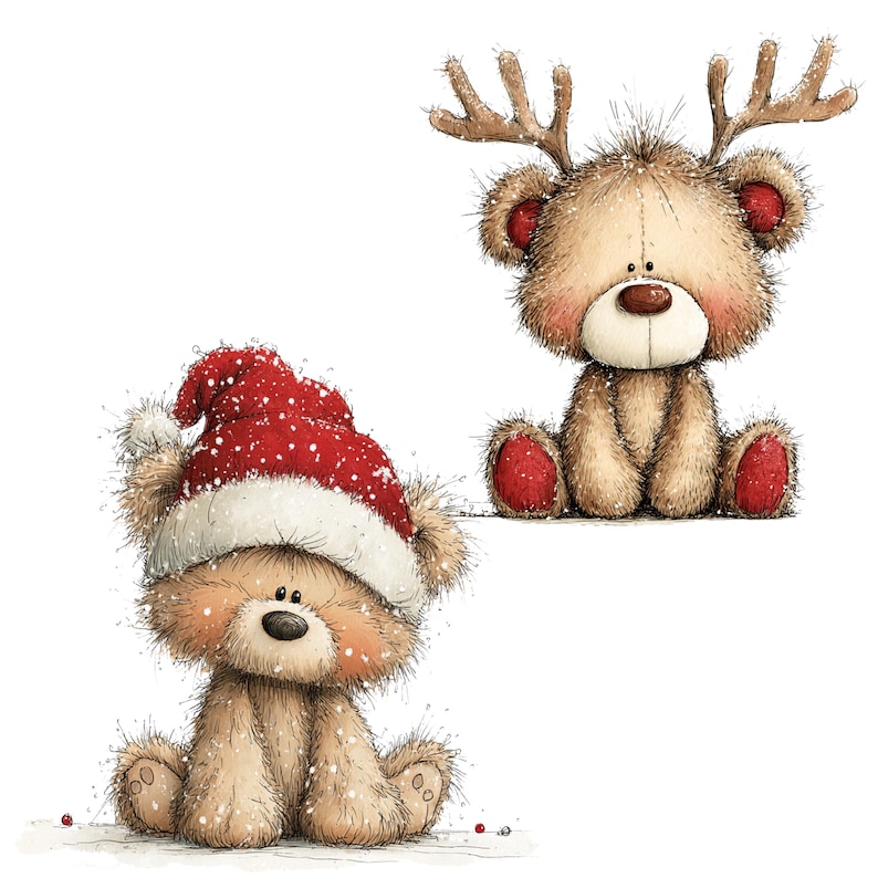Christmas Bears Clipart: Festive Holiday Graphics (Digital Download - 30 PNGs)

Bring holiday cheer to your projects with this adorable 30 Christmas Bears Clipart collection! Each bear is illustrated in a whimsical festive style, featuring cozy pajamas, Santa hats, scarves, gift boxes, candy canes, ornaments, and more. Perfect for Christmas cards, invitations, gift tags, stickers, mugs, t-shirts, scrapbooking, and digital designs.
