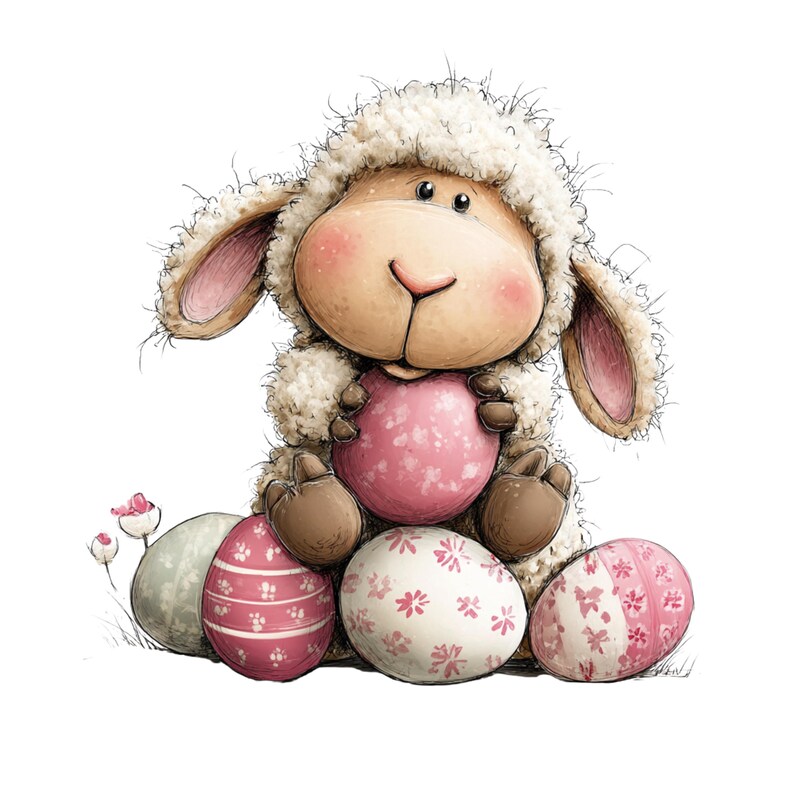 Easter Lamb Clipart: Whimsical Graphics (Digital Download - 26 PNGs)

This whimsical lambs Easter clipart collection features sweet, fluffy lambs illustrated in a charming storybook style. Each lamb is drawn with soft textures, expressive faces, and adorable poses that capture the innocence and joy of springtime. Surrounded by classic Easter elements—decorated eggs, blooming flowers, pastel ribbons, and gentle seasonal accents—the illustrations bring a warm and playful feel to any project.