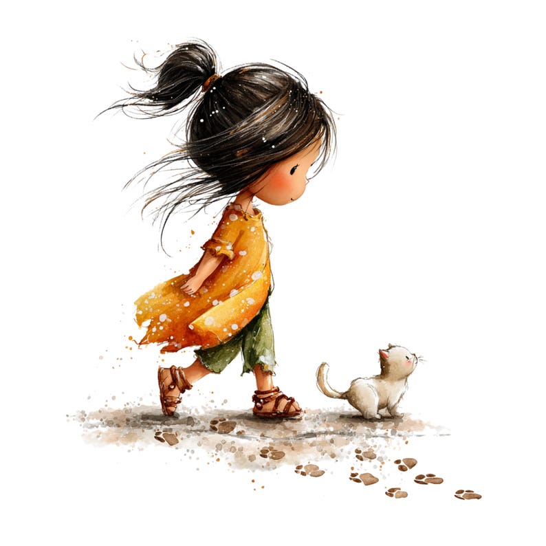 Whimsical Girl and Cat Love Clipart: Nursery Graphics (Digital Download - 24 PNGs)

A charming collection of clipart illustrations featuring a sweet, wide-eyed girl and her cute cat friend. Each illustration is designed with gentle lines, soft shading, and a dreamy, enchanted feel—perfect for children’s décor, invitations, stickers, scrapbooking, and nursery art.