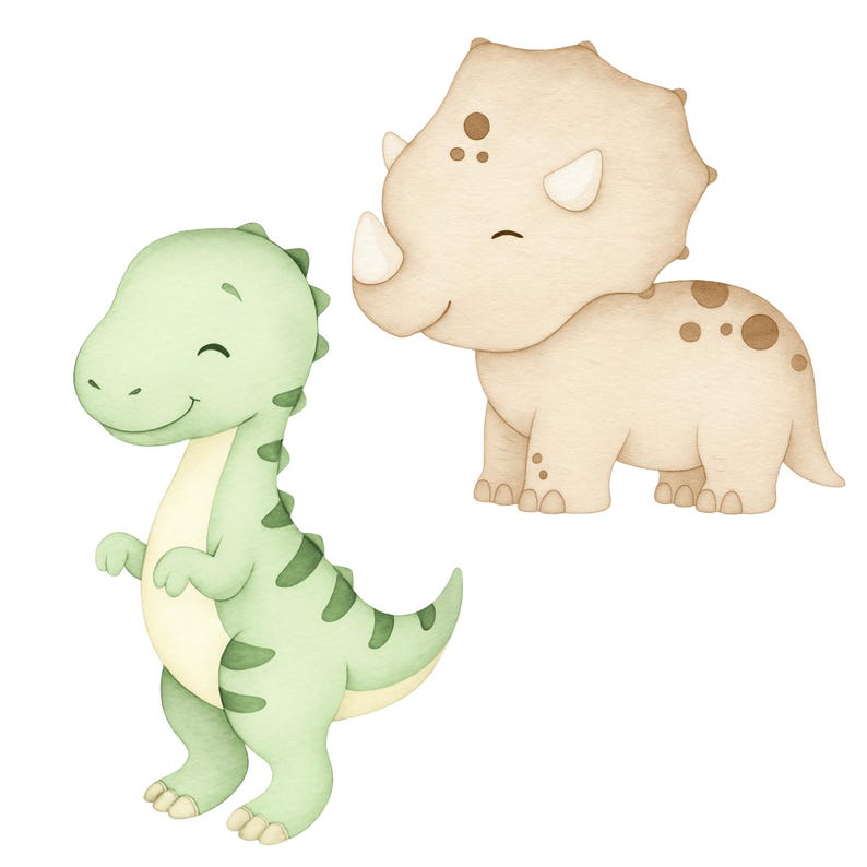 Baby Dinosaur Clipart PNG, Watercolor Baby Dino Clip Art Bundle, Cute ...