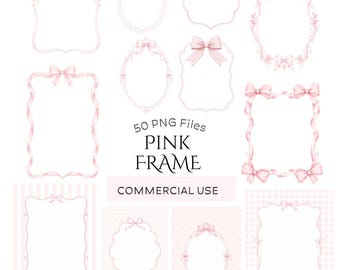 Coquette Pink Bow Frames Clipart: Pastel Watercolor Borders (Digital Download)