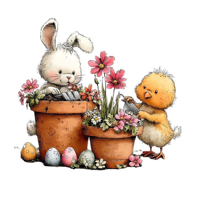 Whimsical Easter Clipart: Bunny Eggs Graphics (Digital Download - 26 PNGs)

A cheerful collection of Easter clipart illustrations designed to bring soft spring magic to any creative project. Each element is crafted with gentle colors, playful details, and a whimsical touch: bunnies with bright expressions, fluffy chicks, decorated eggs, spring flowers, and sweet seasonal accents.