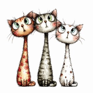 Quirky Cats Clipart PNG: Cute Cartoon Cat Illustrations, Funny Cat Pet Clipart for Crafts & Stickers (Digital Download - 30 PNGs)