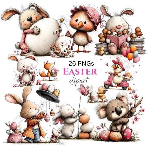 Whimsical Easter Clipart: Spring Graphics (Digital Download - 26 PNGs)
