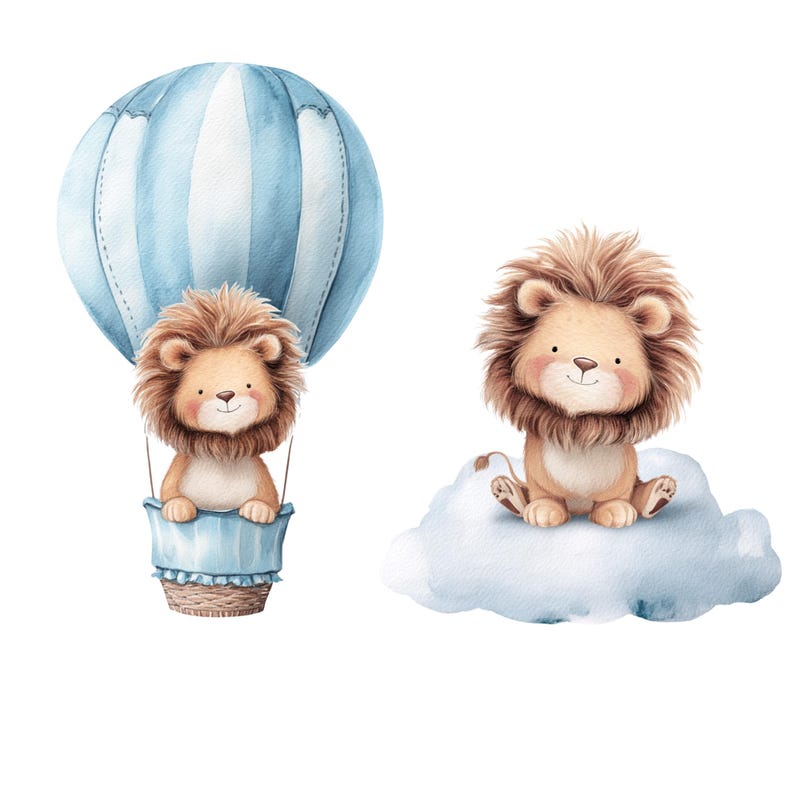 Watercolor Lion Animal Clipart: Cute Nursery Graphics (Digital Download - 20 PNGs)

Float into sweetness with this adorable set of 20 Lions Clipart illustrations! Each design features a watercolor baby lion.

These cute lions PNG files are ideal for creating baby shower invitations, nursery prints, scrapbooking pages, birth announcements, or even cute apparel designs. With transparent backgrounds