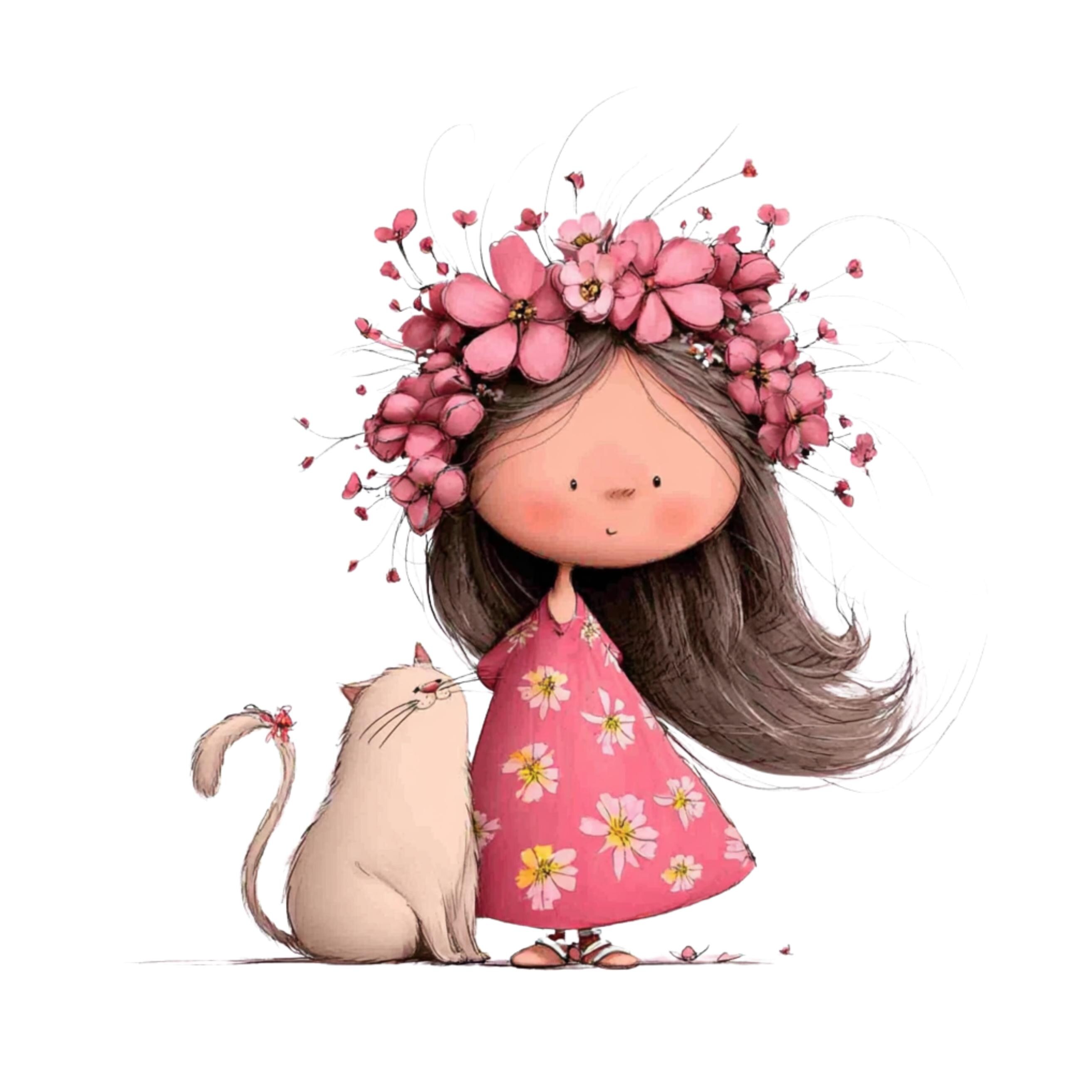 Whimsical Girl and Cat Clipart: Nursery Graphics (digital Download - 38 ...