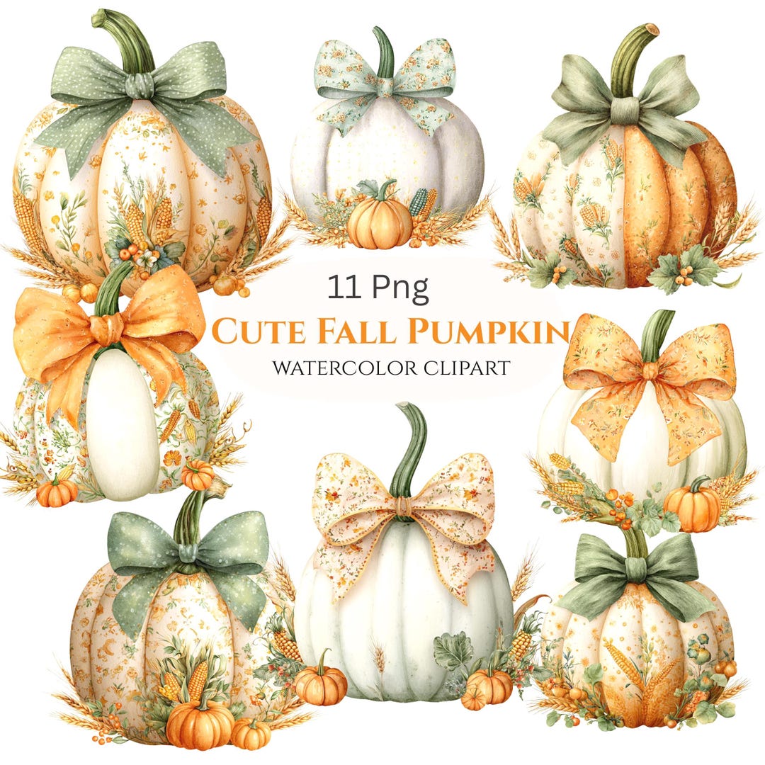 Watercolor Pumpkin Autumn Clipart Set: Fall Harvest PNG Images for ...
