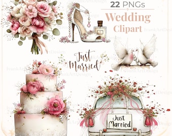 Watercolor Wedding Clipart: Florals, Rings, Cake Graphics (Digital Download)