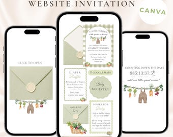 Locally Grown Baby Shower Website Invitation with RSVP: Canva Template, Garden Digital Invite Mobile, Interactive Baby Shower Template
