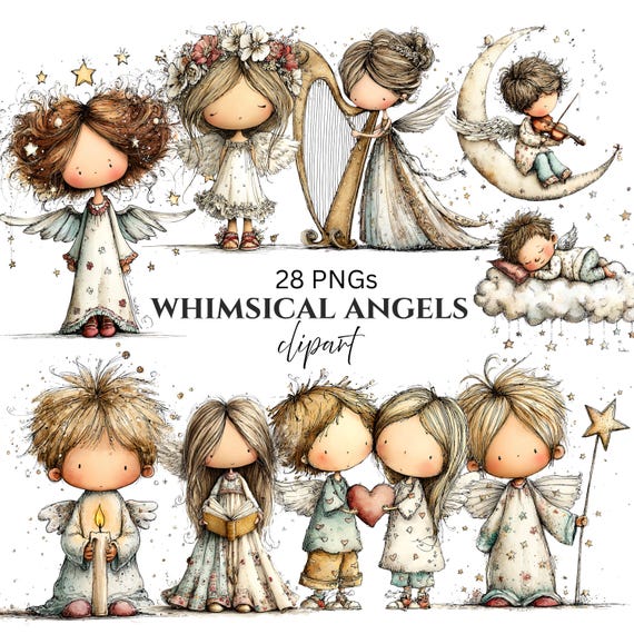 Whimsical Angels Clipart: Sweet Baby Angel Graphics (Digital Download - 28 PNGs)
