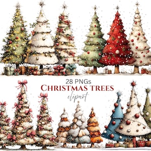 Whimsical Christmas Tree Clipart: Cute Festive Graphics (Digital Download - 28 PNGs)