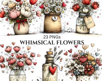 Clipart printanier de fleurs fantaisistes : graphiques floraux (téléchargement numérique - 23 fichiers PNG)