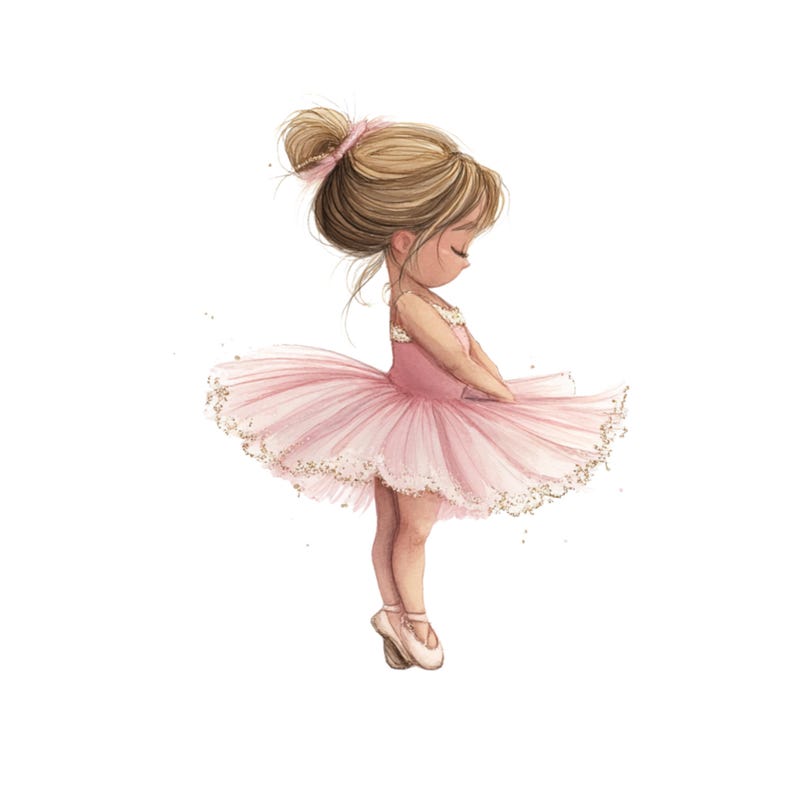 Watercolor Ballerina Clipart: Pink Ballerina Girl PNG Graphics