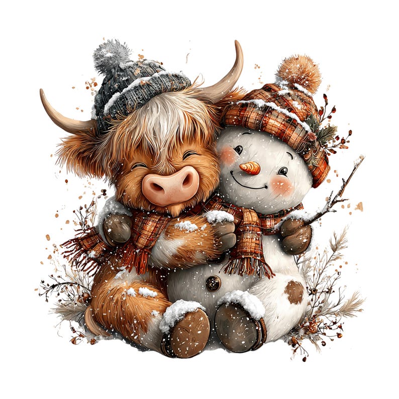 Highland Cow Christmas Clipart: Sweet Festive Holiday Graphics (Digital Download - 23 PNGs)

Celebrate the magic of the holidays with this delightful collection of 23 whimsical Highland cow illustrations, lovingly crafted to bring cozy Christmas charm to your creative projects! 🐮🎄

Each illustration features adorable Highland cows in festive winter scenes — think cozy scarves, Santa hats, twinkling lights, snowflakes, and rustic farm touches. The soft watercolor style add a warm, rustic charm