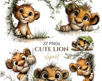 Lion Safari Clipart: Nursery Baby Graphics (Digital Download - 22 PNGs)
