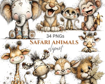 Imágenes prediseñadas de animales de la selva de safari: Animales salvajes del zoológico PNG (Descarga digital - 34 PNG)