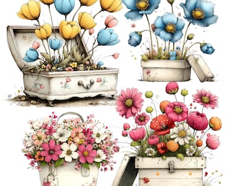 Clipart de flores caprichosas: Gráficos florales (Descarga digital - 26 PNG)