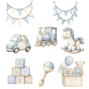 Baby Boy Watercolor Nursery Clipart Bundle – Blue Baby Shower PNG Clip Art Set - Crib - Stroller - Baby Clothes - Teddy Bear - Bunny - Mouse

Bring softness and charm to your baby shower designs with this 45-piece Baby Boy Watercolor Nursery Clipart Bundle! Each PNG features adorable teddy bears, bunny, mouse and baby boy-themed elements in blue tones – perfect for creating invitations, nursery prints, baby books, wall art, and more.