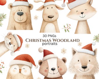 Aquarell Weihnachten Clipart: Wald Landschaften Portraits (Digitaler Download 30 PNGs)