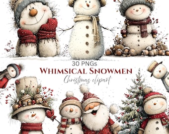 Whimsical Snowman Christmas Clipart: Festive Holiday Graphics (Digital Download - 30 PNGs)