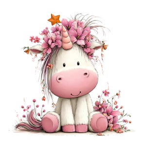 Whimsical Unicorn Clipart: Girl Nursery Graphics (Digital Download - 30 PNGs)

A charming collection of unicorn clipart illustrations crafted in a whimsical, dream-bright style perfect for magical creative projects. Each unicorn features delicate details, flowing manes and tails, gentle pastel hues, and enchanting accents such as crowns, stars, flowers, hearts, and sparkles.