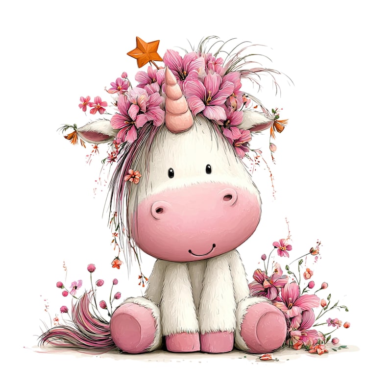 Whimsical Unicorn Clipart: Girl Nursery Graphics (Digital Download - 30 PNGs)

A charming collection of unicorn clipart illustrations crafted in a whimsical, dream-bright style perfect for magical creative projects. Each unicorn features delicate details, flowing manes and tails, gentle pastel hues, and enchanting accents such as crowns, stars, flowers, hearts, and sparkles.