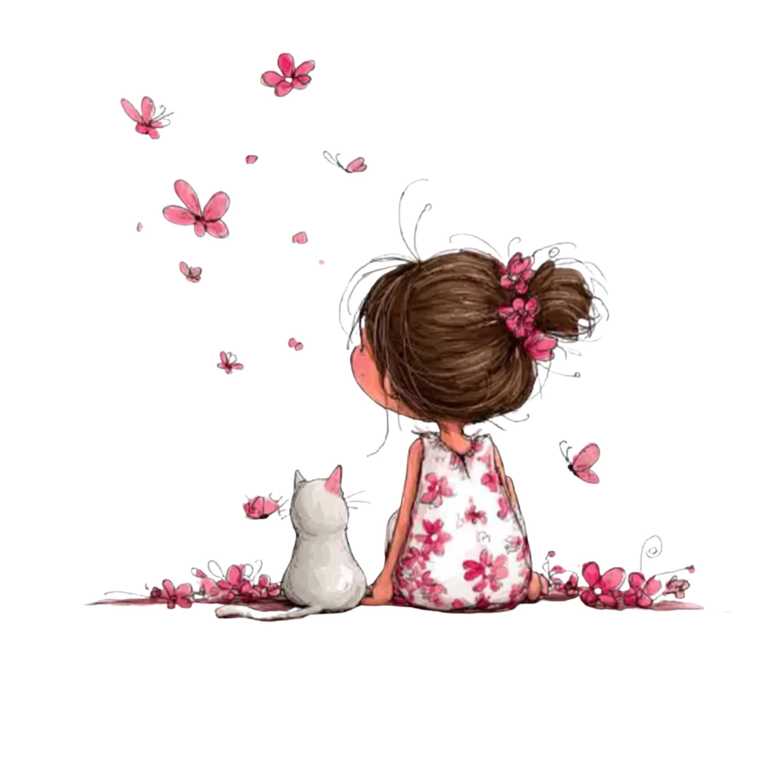 Whimsical Girl and Cat Clipart: Nursery Graphics (digital Download - 38 ...
