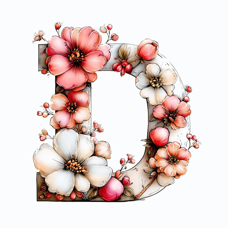 Floral Alphabet Clipart: Flower Letters A–Z - (digital Download - 26 ...
